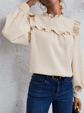 Ruffle Trim Lantern Sleeve Blouse